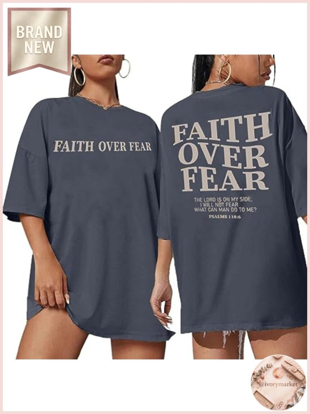 Faith Over Fear Oversized Christian Graphic Tee Women's Cotton Blend T-Shirt